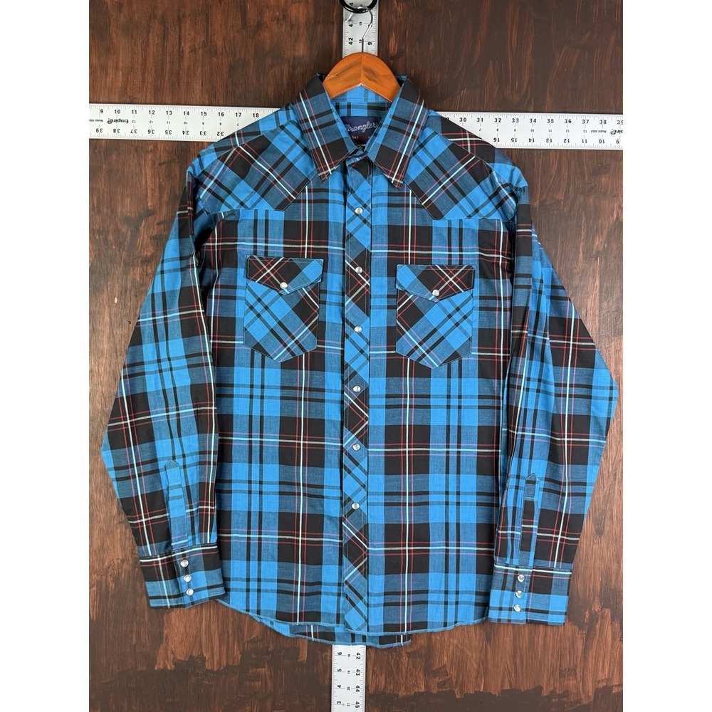 Wrangler X-Long Tails Shirt Pearl Snap Turquoise Red Mens 16-36 Large Vintage